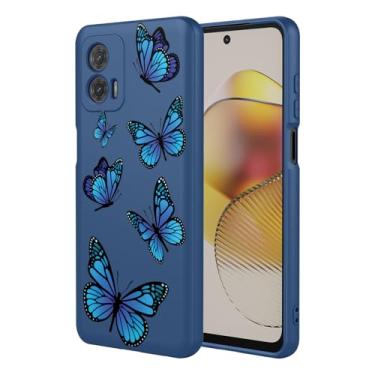 Imagem de HTXWXJC Capa de telefone para Moto G73, Motorola G73 XT2237 capa à prova de choque flexível bumper TPU capa macia padrão borboleta capa de telefone para Motorola Moto G73 borboleta azul
