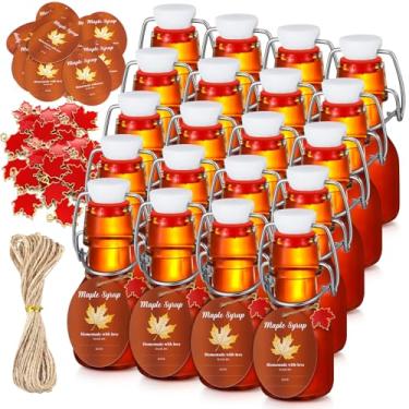 Imagem de Skybooly 20 garrafas de vidro de 60 ml com etiquetas e barbante para líquidos, mini garrafa de vidro de xarope com mini pingente de resina para casamentos artesanais (xarope de bordo)