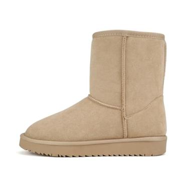 Imagem de Soda "Kuron" ~ Bota feminina de bico redondo com sola baixa plana forrada em sherpa no tornozelo, Camurça sintética de aveia, 34