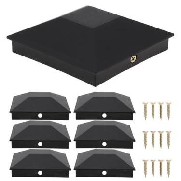 Imagem de Tampas de poste de cerca de madeira 4x4 (8,9 cm x 9 cm), PNXKTXO 6 peças de plástico preto à prova de água UV kit de capas de poste para cercas ou decks
