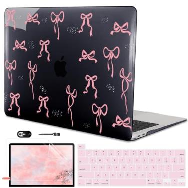 Imagem de LCMOCICO Capa para MacBook Pro de 33.0 cm 2020, 2021, 2022, M2, M1, A2338, A2289, A2251, com Touch Bar e Touch ID, capa rígida de plástico com estampa impressa, protetor de tela, laço rosa, preto