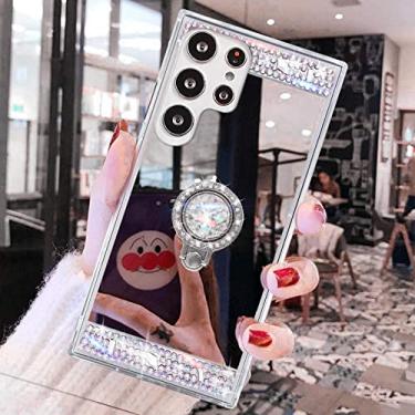 Imagem de LUVI Compatível com Galaxy S25 Ultra Makeup Mirror Case Diamond Glitter Strass com suporte de anel bonito para meninas e mulheres capa de cristal brilhante suporte de anel de dedo capa de telefone