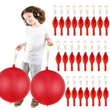 Imagem de 24 Pcs Punch Balloons Red Punch Balloons Bounce Balloon with Rubber Band Handle Punching Balloon Heavy Duty Farm Themed Punch Balloon for Birthday Party, Kids (Red)
