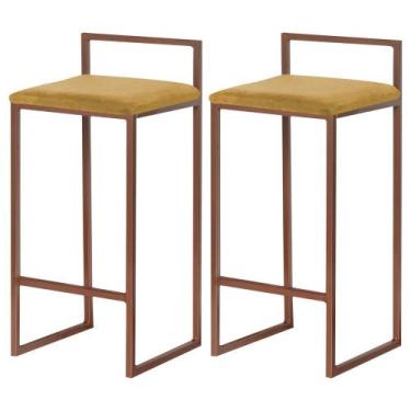 Imagem de Kit 2 Banqueta Lavinia bronze Veludo Mostarda- Straso Móveis - Metal M