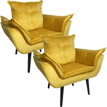 Imagem de Kit Duas Poltronas Opala Robust Sued Premium Amarelo - Sua Casa Decor
