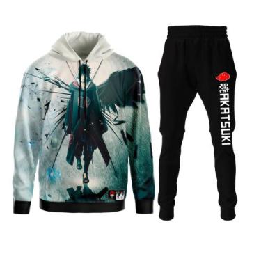 Imagem de Conjunto Moletom Sasuke Naruto Blusa Capuz Forrado Bolso + Calça Top F