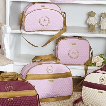 Imagem de Kit Bolsa Maternidade Puppi Coroa Rosa e Dourado 3 Peças - Talismã