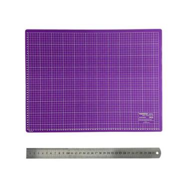 Imagem de Kit Base de Corte A3 Placa Apoio de Mesa 45x30 Régua de Metal inox 30c