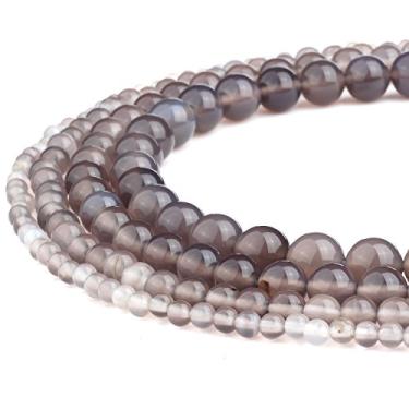 Imagem de RUBYCA Atacado contas soltas redondas de ágata cinza natural para fabricação de joias 1 fio - 10 mm