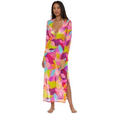 Imagem de Trina Turk Vestido maxi Lilleth, gola V, casual, estampa floral, saída de praia para mulheres, Multicor, M