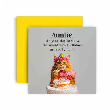 Imagem de Huxters Cartão de Feliz Aniversário Funny Auntie - Cat Show How Birthdays are Done - Vale-presente para ela cartão para tia - 14,8 cm (tia)