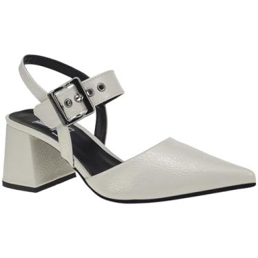Imagem de Scarpin Feminino Bico Fino Salto Bloco Confortável com Fivela Sapato Social 18400 (Off White, BR, Adulto, Numérico, 35)