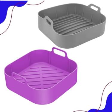 Imagem de Kit 02 Cesto Formas De Silicone Para Air Fryer Quadradas 19 cm X 19cm Com 7cm De Altura E Alça Jogo Com 02 Formas Reutilizáveis Designer Inovador Perfeita E Prática Para Cozinha Cores Sortidas.