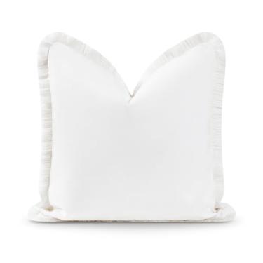 Imagem de Hofdeco Premium Apenas capa de almofada para pátio costeiro interno e externo, 50,8 cm x 50,8 cm, resistente à água, sólida com franja branca para quintal, sofá.