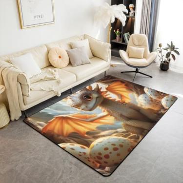 Imagem de Manfei Tapete de área infantil de dragão fofo com ovos de dragão ocidental, tapetes para decoração de quarto de meninos e meninas, tapete decorativo de animais mágicos para sala de estar, tapetes