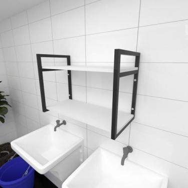 Imagem de Prateleira industrial para lavanderia aço cor preto prateleiras 30cm c