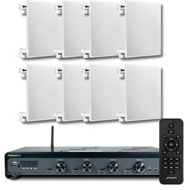 Imagem de Kit Som Ambiente Frahm 4500 8 Cx Som Arandela Embutir Quad.