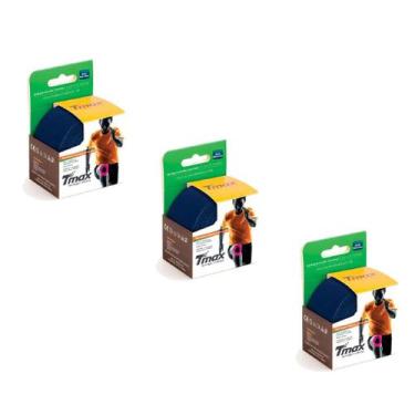 Imagem de KIT 03 Rolos de Bandagem Elástica Adesiva Tmax 5cm x 5m, Azul marinho