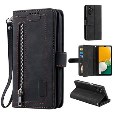 Imagem de EYZUTAK Capa carteira de celular para Samsung Galaxy A56 5G, retrô fosca com 9 compartimentos para cartões, bolso com zíper, bolsa de mão de couro PU, fecho magnético, suporte com alça de pulso, capa