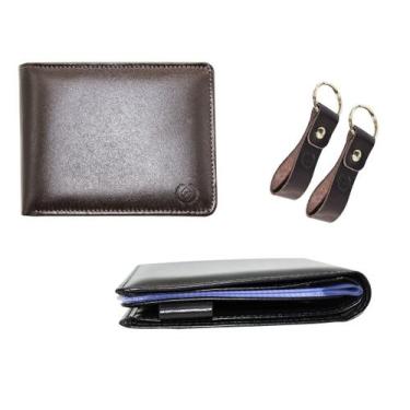 Imagem de kit carteira masculina couro chaveiro Kartmen, Marrom