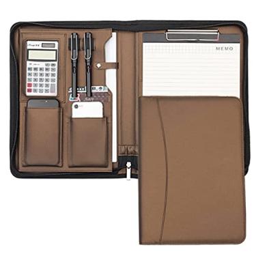 Imagem de A4 Pasta de couro para fichário e pasta de arquivo para notebook com zíper e calculadora (D)