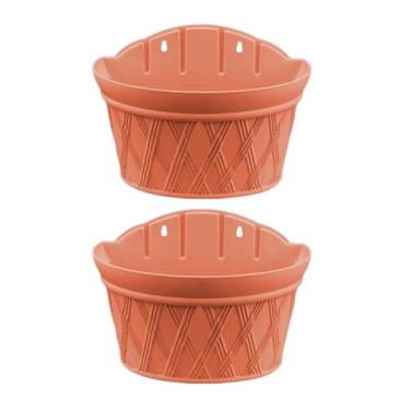 Imagem de Plantador de montagem na parede, plantador de parede interna,Conjunto de vasos de jardim de calha de downspout de 2 | Vasos de plantador de parede para decoração de grade de varanda de varanda de cest
