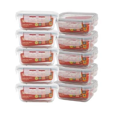 Imagem de Mozcada - Kit 10 Potes de Vidro Marmita 330ml Hermético com Trava Retangular
