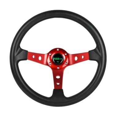 Imagem de RASTP Volante universal de corrida, volante de prato profundo 13,8"/350 mm 6 parafusos aderência vinil couro e alumínio com botão de buzina para carro - vermelho