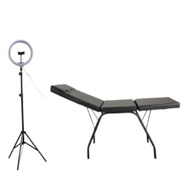 Imagem de Kit maca tres Posições Preta estética Depilação+ Ring Light - HENVIFER