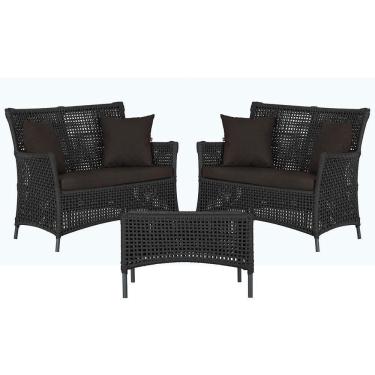 Imagem de 2 Sofás E Mesa Igapó Alumínio Preta Corda Náutica E9 Trama Preto