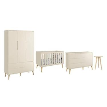 Imagem de Dormitório Theo 3 Portas e Mesa de Canto Areia Fosco com Pés Madeira N