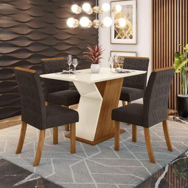 Imagem de Mesa De Jantar Com 04 Cadeiras Mdf Com Vidro 120cm E Marrom
