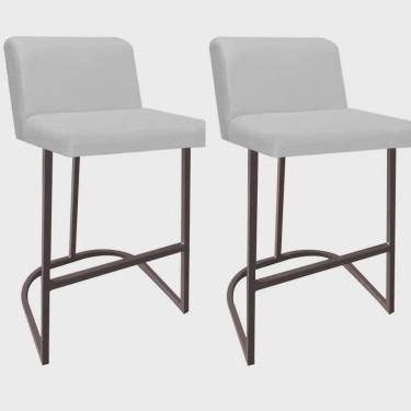 Imagem de Kit 02 Banquetas Com Encosto Noah Luxo Confort Bistrô Cozinha Ferro Marrom Corino Branco - Ahazzo Móveis