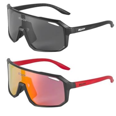 Imagem de Kit 2 Óculos De Sol Esportivo Para Ciclismo Preto + Vermelho Unissex Com Proteção 400UV e Anti-Reflexo - SCVCN