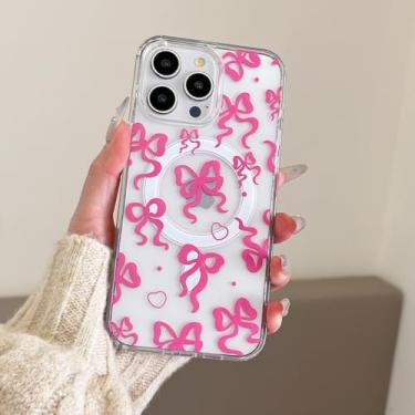 Imagem de UEEBAI Capa magnética para iPhone 12/iPhone 12 Pro, capa de arco compatível com MagSafe, capa de celular com fita fofa de carregamento sem fio, antiamarelamento, linda capa transparente para mulheres