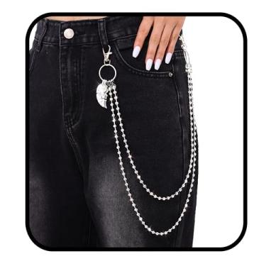 Imagem de Aularso Corrente de calças hip pop para homens, correntes de bolso punk em camadas para mulheres, chaveiros, acessórios para calças, Free size, Tecido, Sem Pedra Preciosa