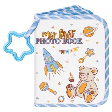 Imagem de Lanpn Álbum De Fotos Bebê Com 17 4X6, Meu Primeiro Família Em Tecido Macio Cartão Nome E Etiqueta Adesiva, Lembrança Para Chá Recém-Nascido Menino (Urso)