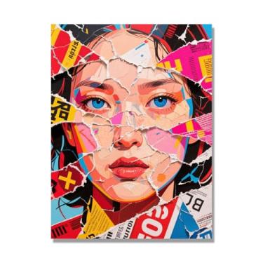 Imagem de NHLDZYH Imagem de rosto de mulher colorida abstrata, pôster estético de arte de retrato feminino, decoração de parede moderna para sala de estar e escritório. A16. 60 x 80 cm - 23,7 x 31,5 pol sem
