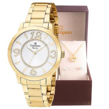 Imagem de  Kit Relogio Champion Feminino Elegance + Conjunto Semi Joia CN24904W
