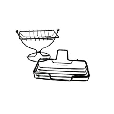 Imagem de Kit Suporte Organizador De Canto Prateleira Parede Para Cozinha E Banheiro Multiuso E Saboneteira(KIT 2 porta sabonete（Preto）)