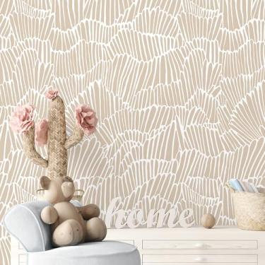 Imagem de Guvana Papel de Parede Bege Peel and Stick Boho Bege e Branco Papel de Parede Moderno Listrado Autoadesivo Impermeável para Decoração de Quarto de Banheiro Rolo de Papel de Parede Temporário Removível