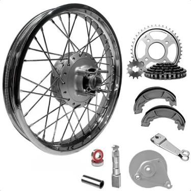 Imagem de Roda Traseira Cg Fan 125 09/18 + Rolamentos/Espaçador/Espelho/Lona/Relação