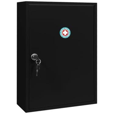 Imagem de Royxen Armário de remédios com fechadura, armário de bloqueio para medicamentos, armário de remédios com chaves, madeira, preto