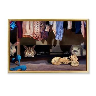 Imagem de Stupell Industries Arte de parede em tela flutuante emoldurada dourada Bunnies Under Closet, design por Lucia Heffernan, 78 x 53 cm