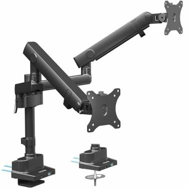 Imagem de Suporte de mesa VIVO preto com dois monitores, mola pneumática, articulado, braço, suporte, Preto, Premium Mechanical spring arm + USB