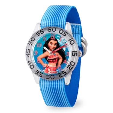 Imagem de DISNEY Relógio analógico de quartzo para meninas Moana com pulseira de nylon, azul, 16 (modelo: WDS000043)