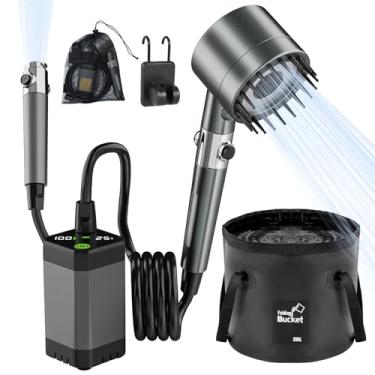 Imagem de Deeteck Chuveiro portátil para acampamento – Chuveiro de acampamento recarregável de 6000 mAh, bomba de chuveiro impermeável IPX7, cabeça de pulverizador de filtro elétrico para atividades ao ar