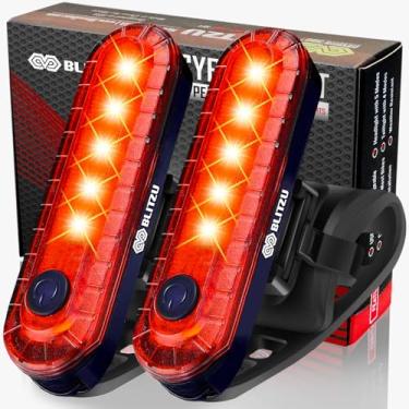 Imagem de BLITZU Cyborg 120T USB recarregável LED Bike Tail Light. Lanterna de segurança de ciclismo traseiro de bicicleta brilhante, serve para a estrada, mountain bikes, capacetes. Conjunto de faróis e costas Get The Front para crianças homens e mulheres