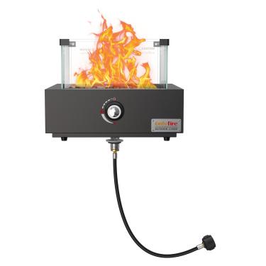 Imagem de Onlyfire Lareira a gás de mesa montada na parte inferior para mesa com orifício para guarda-chuva, lareira portátil sem fumaça com protetor de vento de vidro e pedras de lava, fogueira de propano ao