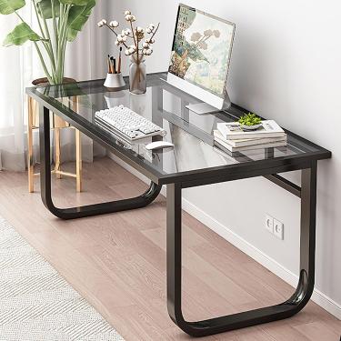 Imagem de Mesa de computador de vidro, mesa de estudo moderna de escrita simples com pernas de metal, mesa de estudos de escritório de escrita, mesa de trabalho para PC para pequenos espaços (120x70x7